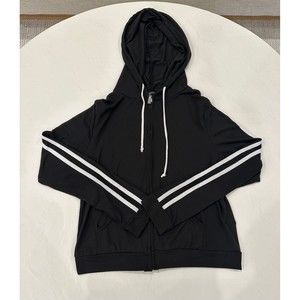 Fashion Nova Black Striped Sleeve Lightweight Cropped Hoodie